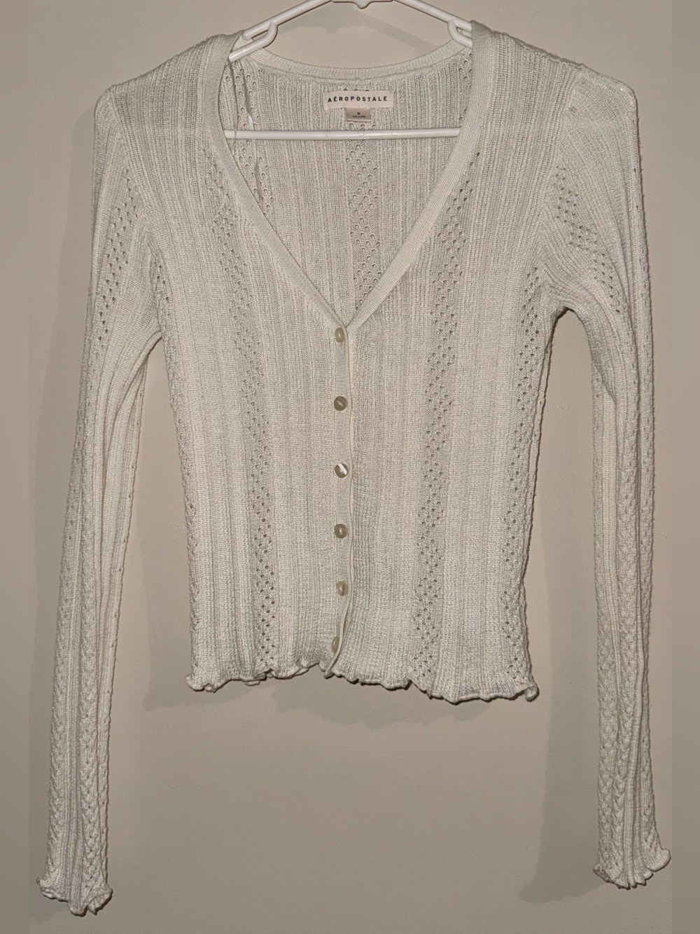 Aeropostale White Knit Button-Front V-Neck Cardigan